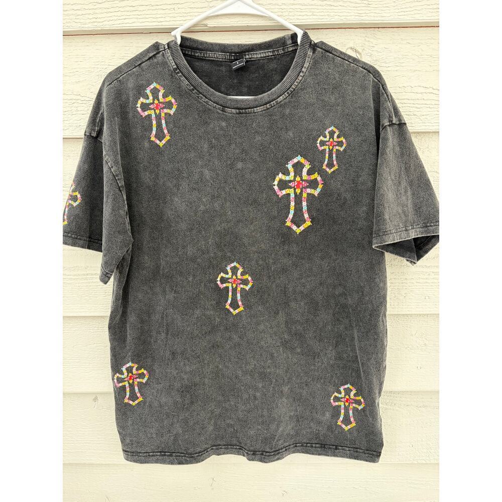 Manfinity Graphic Cross Washed Black T-Shirt Size Small - Picture 2 of 6